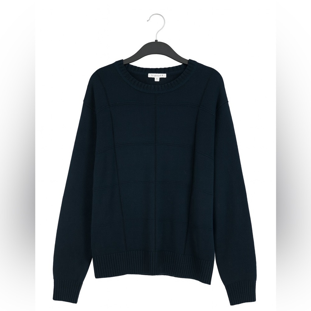 Geoffrey Beene Men’s Navy Blue Crewneck Block Knit Sweater – Size XL